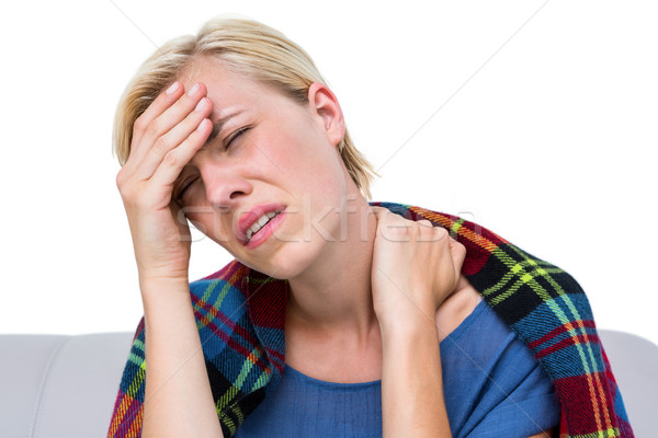 Sick blonde woman having both headache and neck pain Stock photo © wavebreak_media