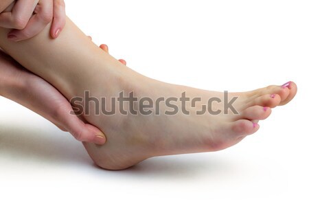 Foto d'archivio: Donna · caviglia · lesioni · bianco · corpo · dolore