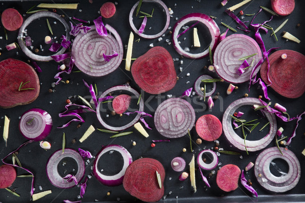 Full frame shot of onions with beetroots in tray Stock photo © wavebreak_media
