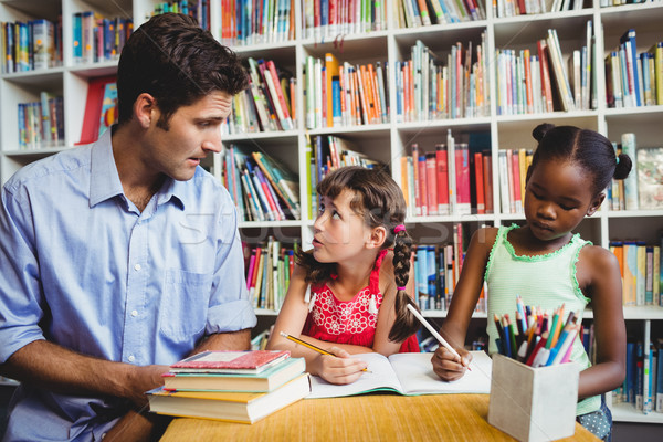 Homme enfants dessin bibliothèque école enfant [[stock_photo]] © wavebreak_media