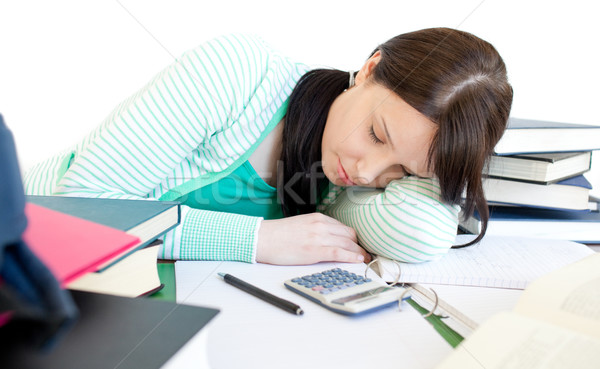睡眠 十幾歲的女孩 研究 辦公桌 書 學生 商業照片 © wavebreak_media