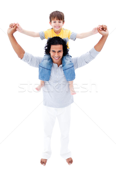 Boldog apa háton fiú izolált fehér Stock fotó © wavebreak_media