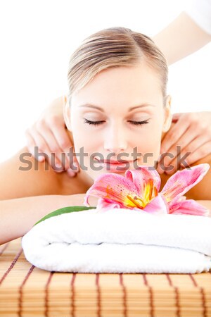 Portrait ravi jeune femme massage table spa [[stock_photo]] © wavebreak_media