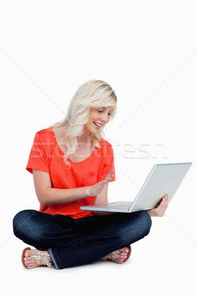 Jeune femme main portable blanche internet [[stock_photo]] © wavebreak_media