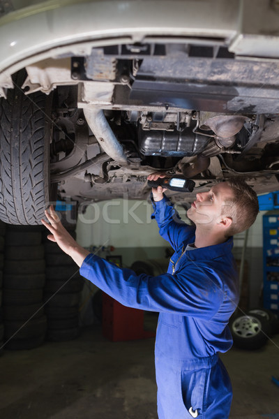 Foto stock: Masculina · mecánico · examinar · coche · garaje