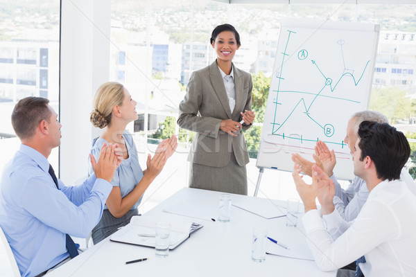 Stock photo: Businesswoman explaining the graph on the whiteboard