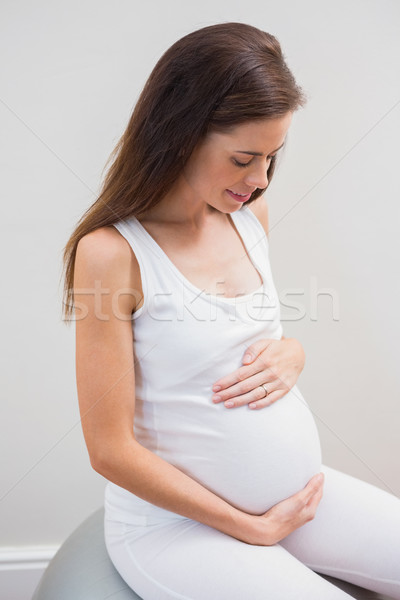 Fericit sarcină atingeţi burtă acasă femeie Imagine de stoc © wavebreak_media