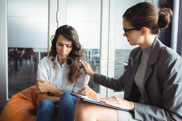 Stockfoto: Ongelukkig · vrouw · triest · communicatie · praten