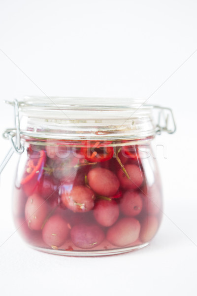 Foto stock: Azeitonas · jarra · branco · comida · fruto · oliva