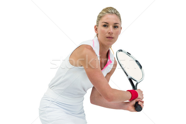 Atlet joc racheta de tenis alb femeie sport Imagine de stoc © wavebreak_media
