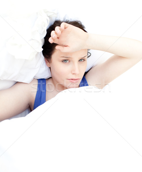 Obosit femeie relaxare pat portret medicină Imagine de stoc © wavebreak_media