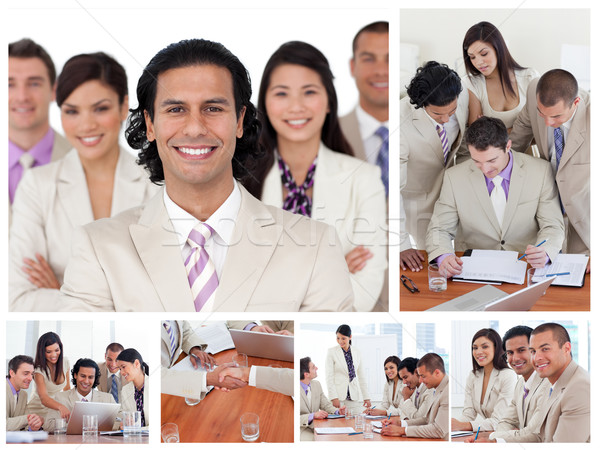 Stock foto: Collage · lächelnd · Geschäftsleute · unterschiedlich · Büro · Arbeit