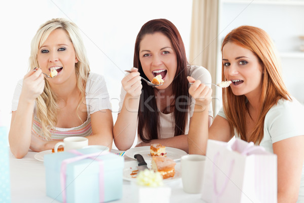 Good-looking Women sitting at a table eating a cake in a kitchen Stock photo © wavebreak_media