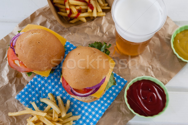 Drinken snacks ingericht houten tafel voedsel Stockfoto © wavebreak_media