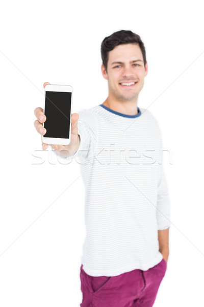 Férfi mutat telefon kamerába fehér háttér Stock fotó © wavebreak_media