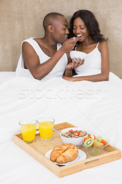 Colazione letto donna home nero Foto d'archivio © wavebreak_media