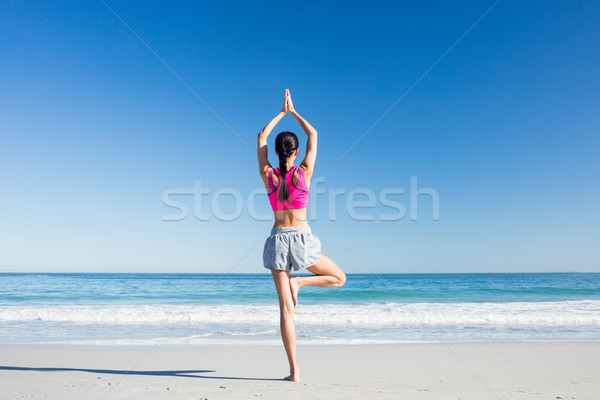 Foto d'archivio: Donna · yoga · spiaggia · mare · fitness