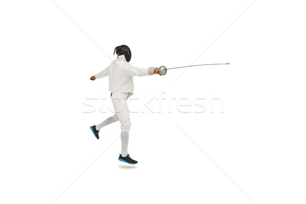 Man wearing fencing suit practicing with sword Stock photo © wavebreak_media