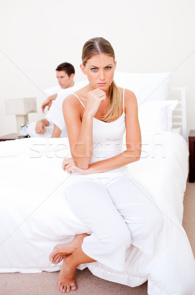 Mérges pár érv ül ágy nő Stock fotó © wavebreak_media