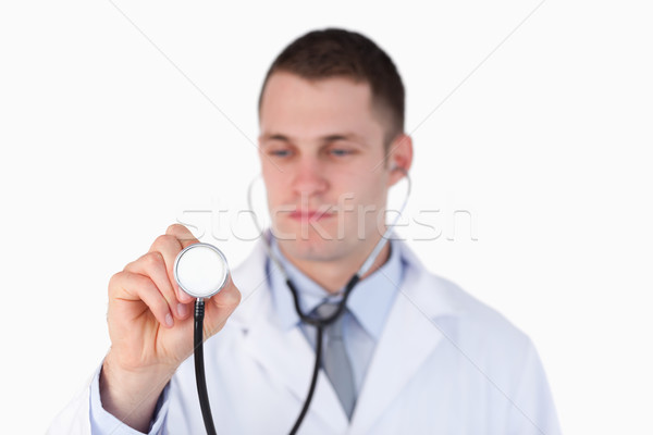 Stock foto: Arzt · schauen · Stethoskop · weiß · medizinischen