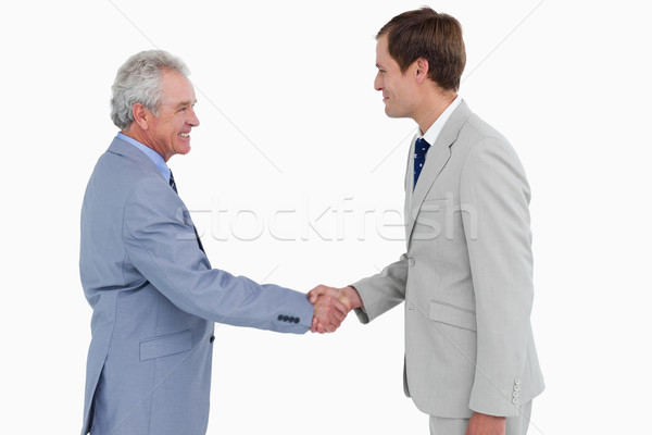 Side view of tradesmen shaking hands against a white background Stock photo © wavebreak_media