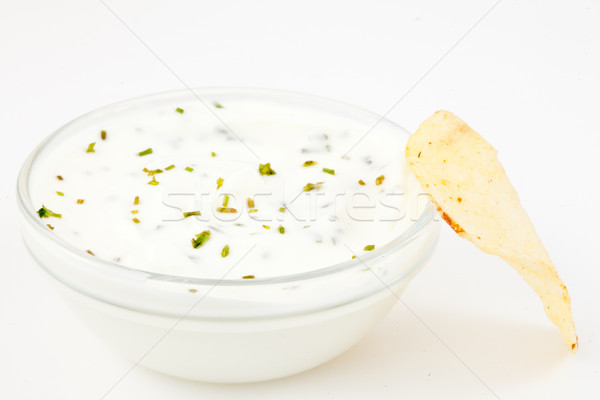 Schüssel weiß Sauce Kräuter Chips Stock foto © wavebreak_media