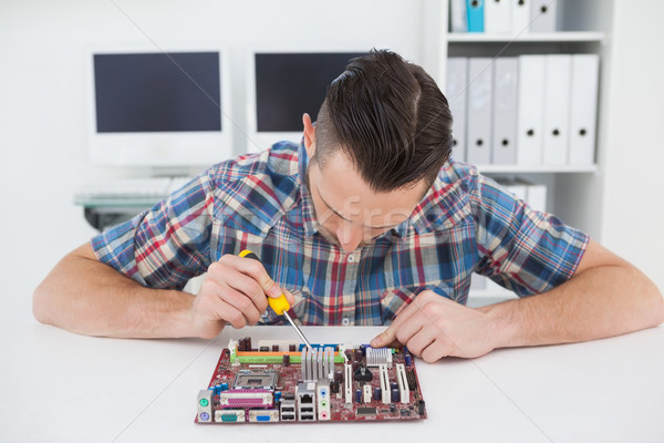 Computer engineer working on cpu with screwdriver Stock photo © wavebreak_media