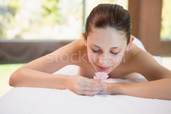 Stockfoto: Mooie · vrouw · bloem · massage · tabel · spa