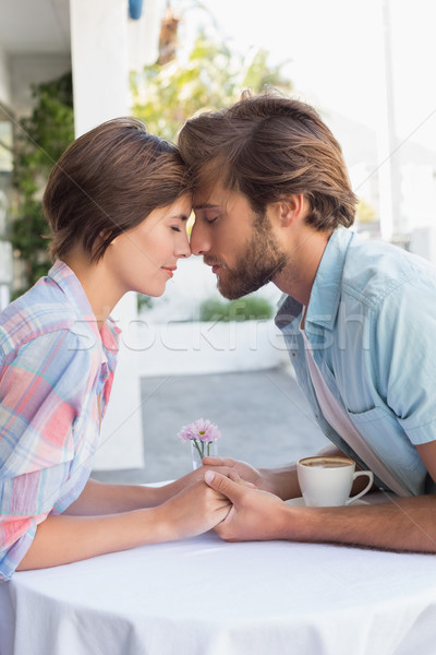 Stockfoto: Gelukkig · paar · datum · buiten · coffeeshop · cafe