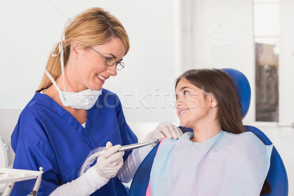 Gülen dişçi genç hasta diş klinik Stok fotoğraf © wavebreak_media