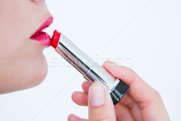 Stockfoto: Vrouw · witte · cosmetische · lippenstift