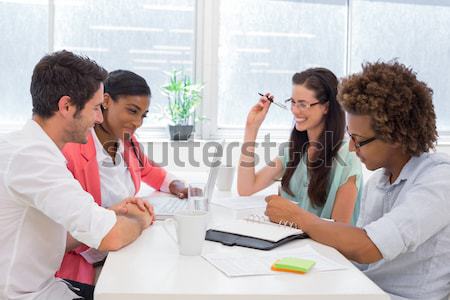 üzletemberek megbeszél technológia asztal iroda üzlet Stock fotó © wavebreak_media