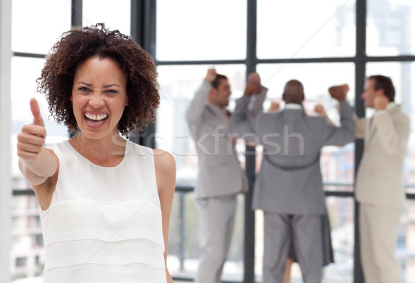 [[stock_photo]]: Positif · femme · d'affaires · collègues · femme · heureux · travaux