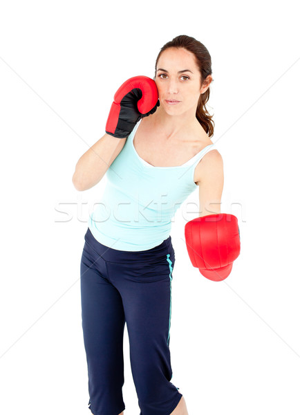 Zdjęcia stock: Hiszpańskie · kobieta · rękawice · bokserskie · biały