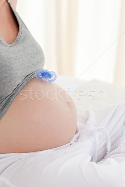 Pregnant woman with a baby dummy on her belly at home Stock photo © wavebreak_media
