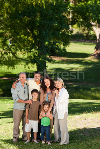 Foto stock: Familia · mirando · cámara · parque · feliz · madre