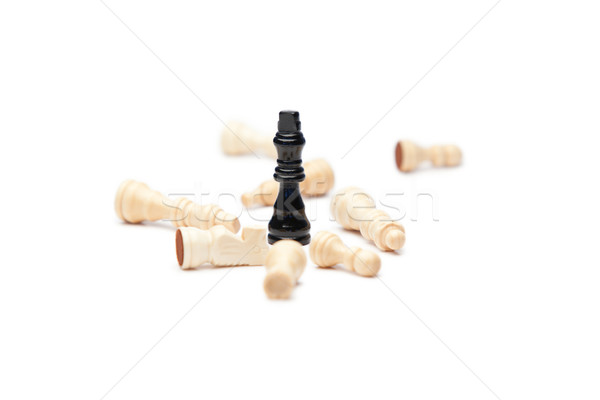 Black king and white pieces of chess on a white background Stock photo © wavebreak_media