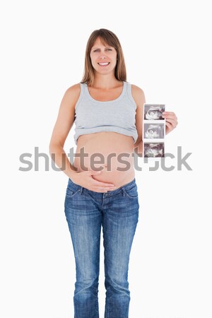 Stockfoto: Mooie · zwangere · vrouw · tonen · ultrageluid · scannen · permanente