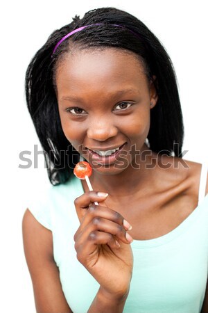 Feliz mujer sonriente tarjeta de crédito blanco fondo financiar Foto stock © wavebreak_media