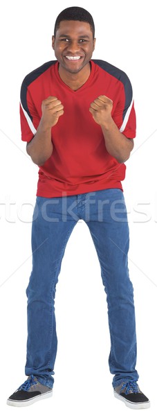 Foto stock: Excitado · guapo · fútbol · ventilador · blanco