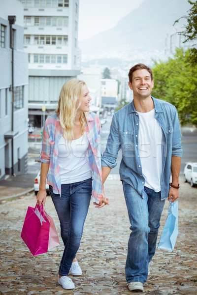 Foto stock: Quadril · compras · trio · caminhada