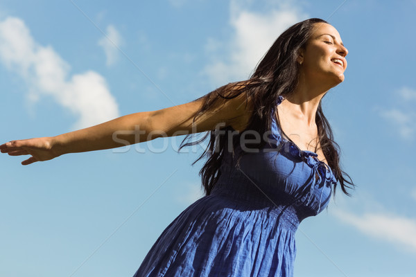 Csinos barna hajú kék ruha érzés szabad Stock fotó © wavebreak_media