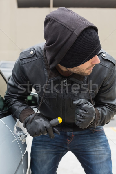 Foto stock: Ladrón · coche · destornillador · sombrero · masculina · seguro