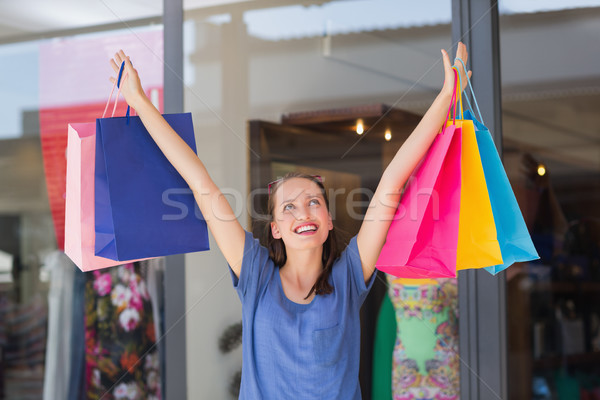 Stock fotó: Energikus · nő · bevásárlótáskák · pláza · energia · női