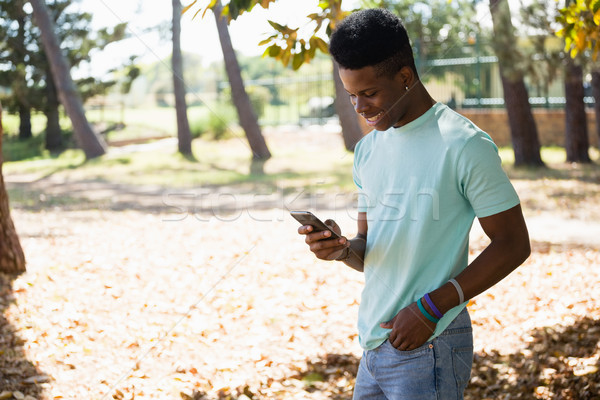 Férfi mobiltelefon park fiatalember művészet nyár Stock fotó © wavebreak_media