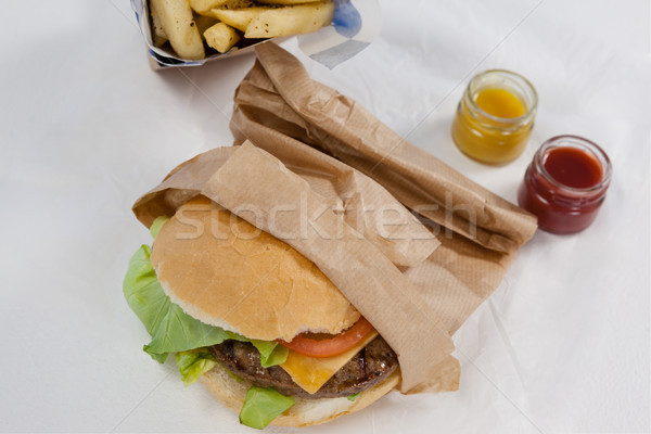 Hamburger Papiertüte Tabelle Essen Sandwich Tomaten Stock foto © wavebreak_media