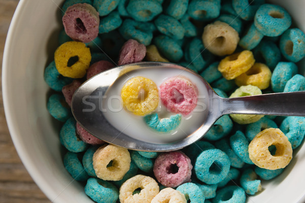 Stock photo: Cereal rings soaked in milk