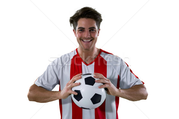 Voetballer voetbal beide handen gelukkig Stockfoto © wavebreak_media