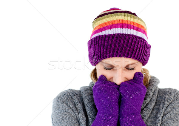 Freeze woman with gloves and a hat closing her eyes Stock photo © wavebreak_media