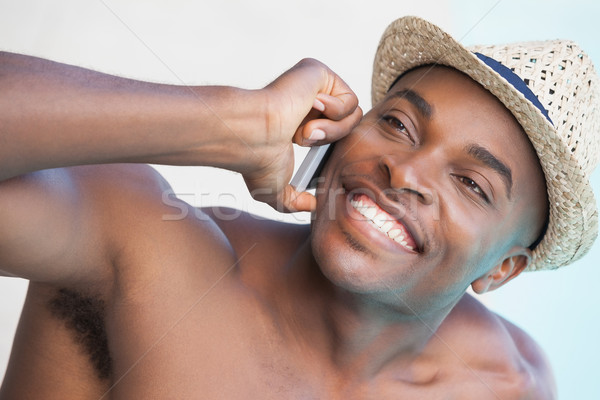 Mosolyog férfi beszél telefon medence napos idő Stock fotó © wavebreak_media